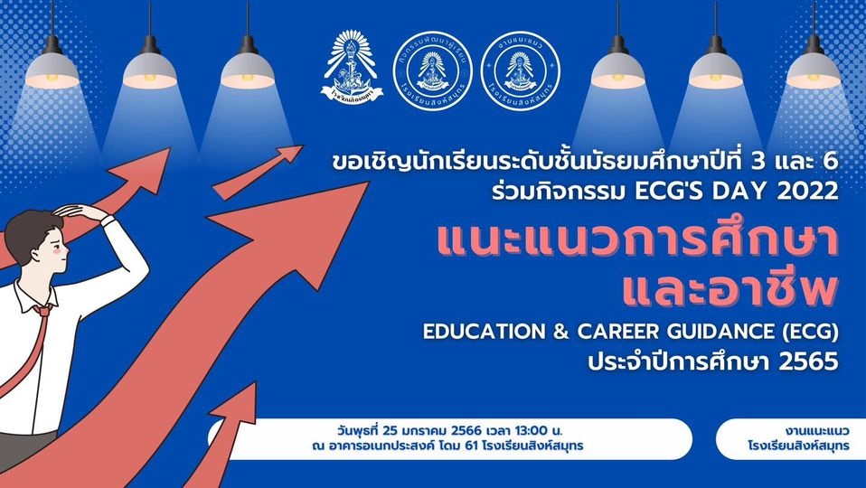 25/1/66 ขอเชิญนักเรียนระดับชั้นมัธยมศึกษาปีที่ 3 และ 6 ร่วมกิจกรรม ECG'S DAY 2022 "แนะแนวการศึกษาและอาชีพ"
