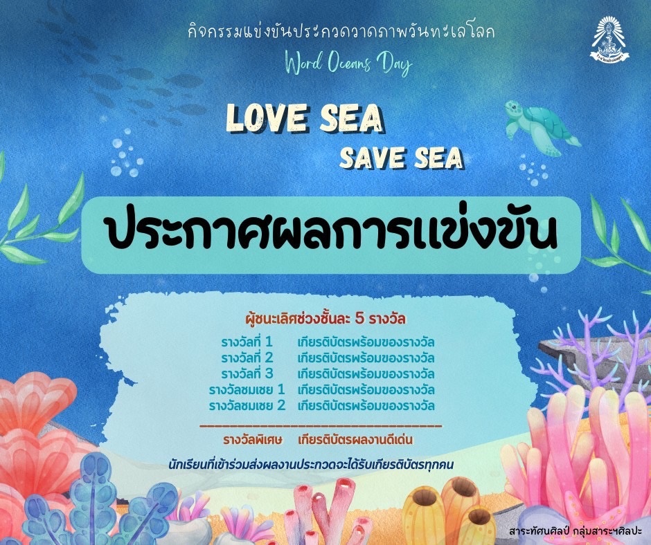 ประกาศผลการแข่งขันประกวดวาดภาพ กิจกรรมการแข่งขันประกวดวาดภาพ วันทะเลโลก